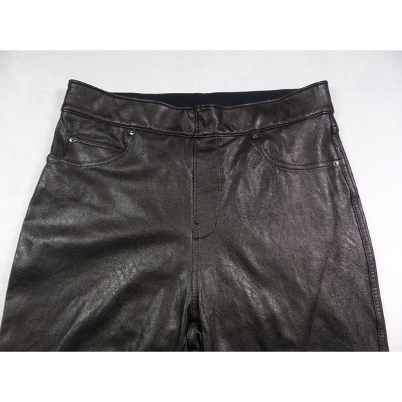 Spanx Pants Womens Size Petite Medium Black Leather-Like Ankle Skinny Pull On - Picture 3 of 14